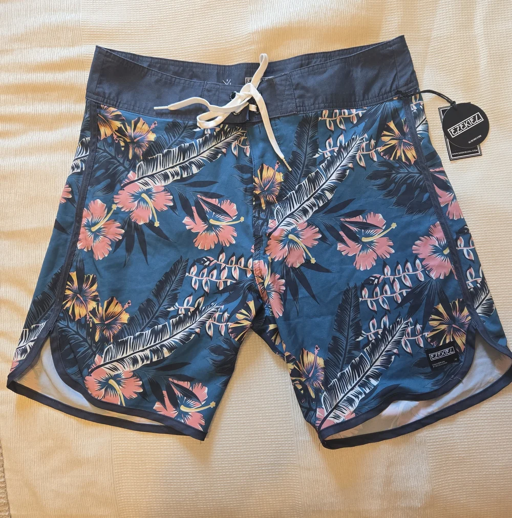 Ezekiel NWT - Navy Floral Board Shorts with Pink & Yellow Hibiscus